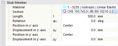 Define the properties and position of the stub