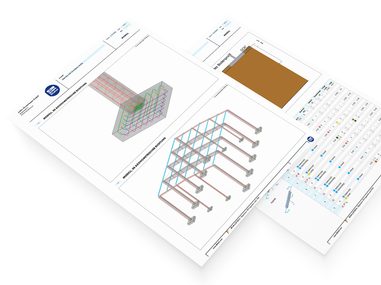 Detailed printout report showing visual and numerical outputs for concrete foundations analysis.