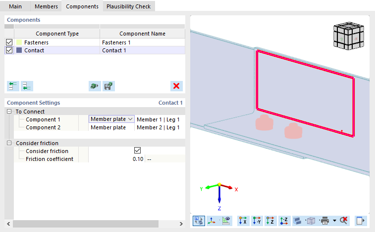 Component Settings for Contact