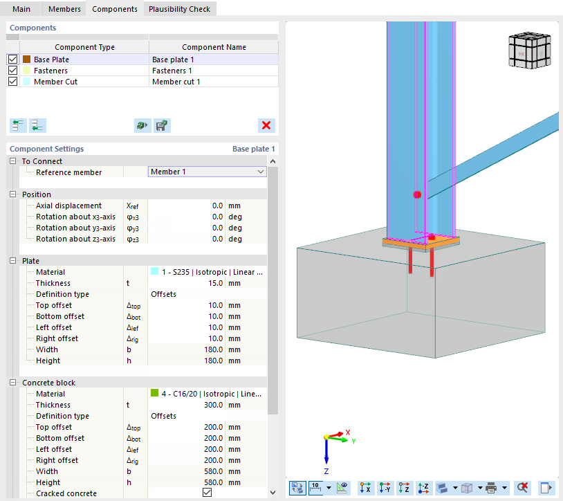 Component Settings for Base Plate