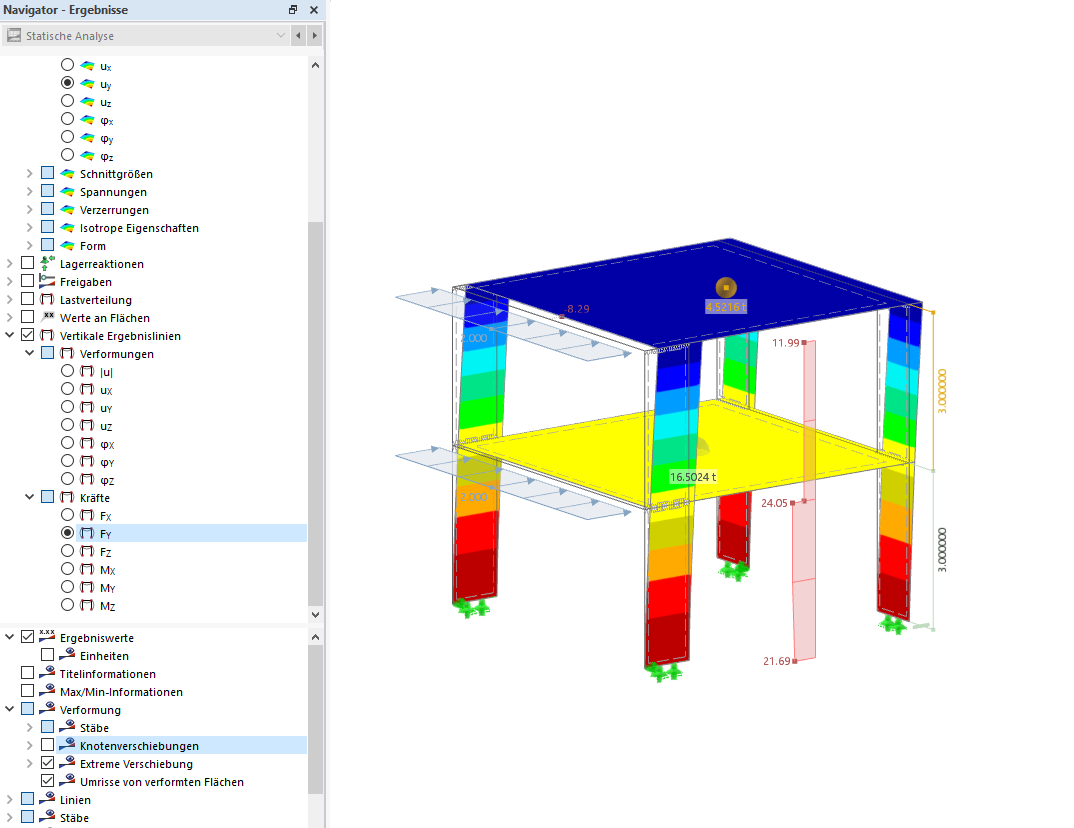 Vertical Result Lines Displaying Result Diagrams in Building Model