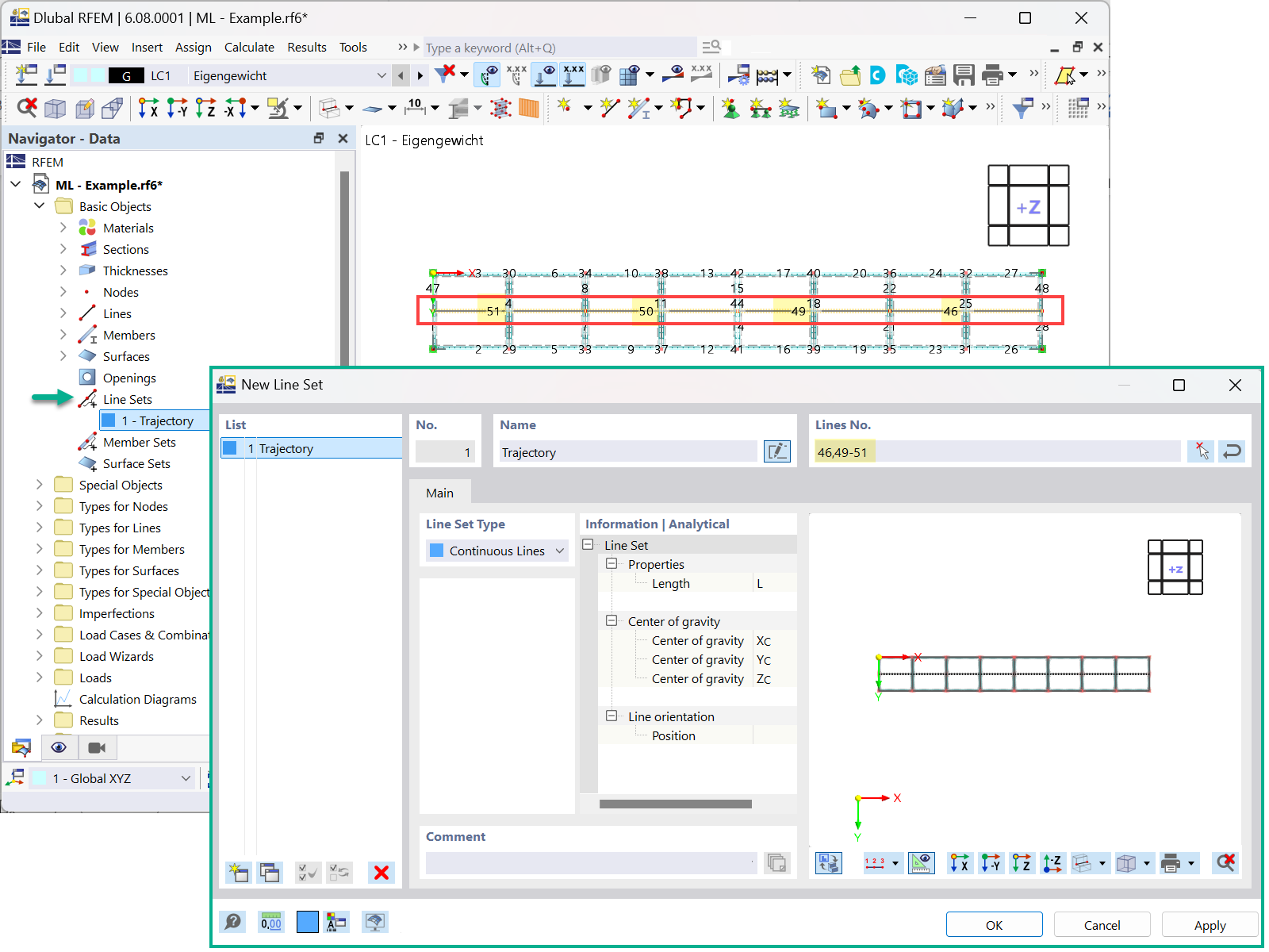 Defining Line Set for Trajectory