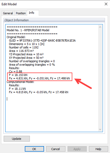 Figure 3: Info tab in RWIND related to Wind Forces