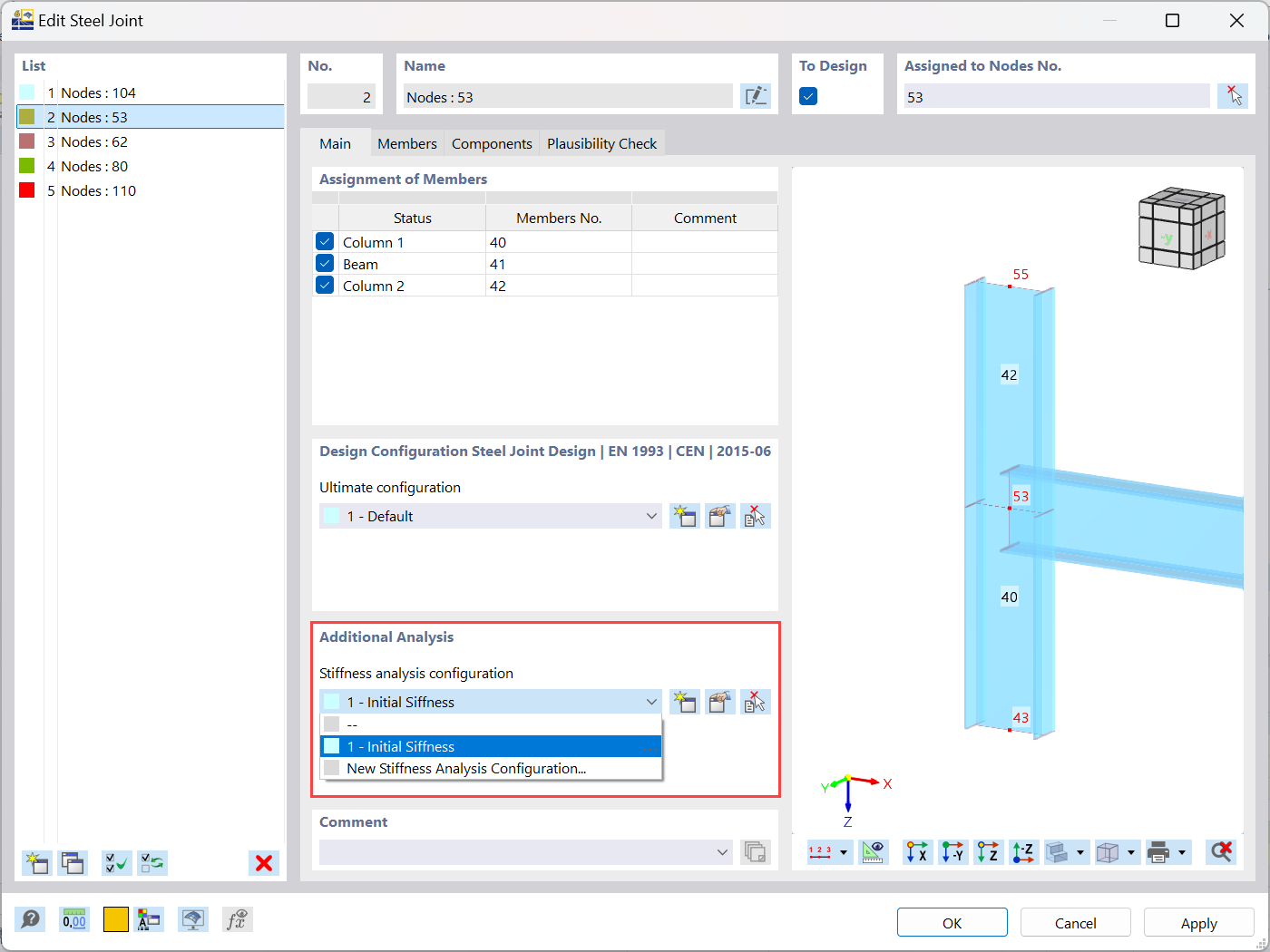 Steel joint stiffness analysis using Dlubal software solutions.