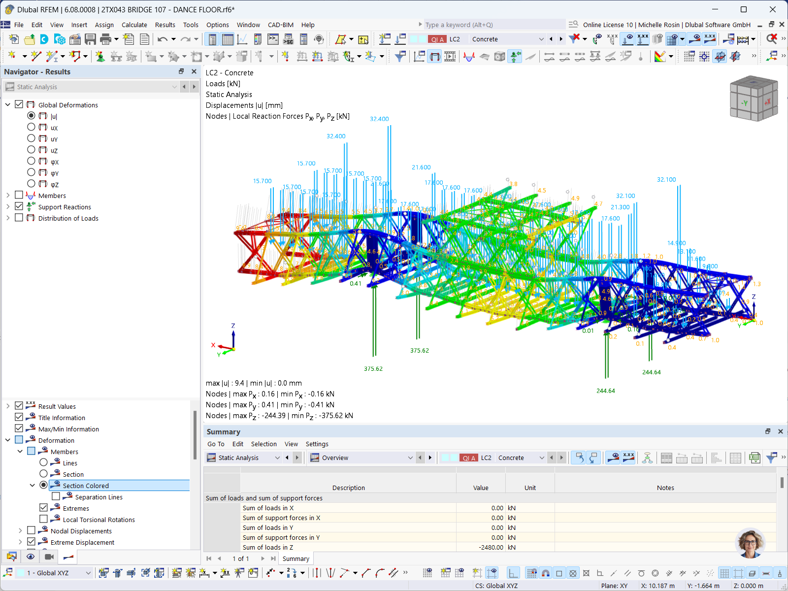 Dance Floor System displacement analysis in RFEM