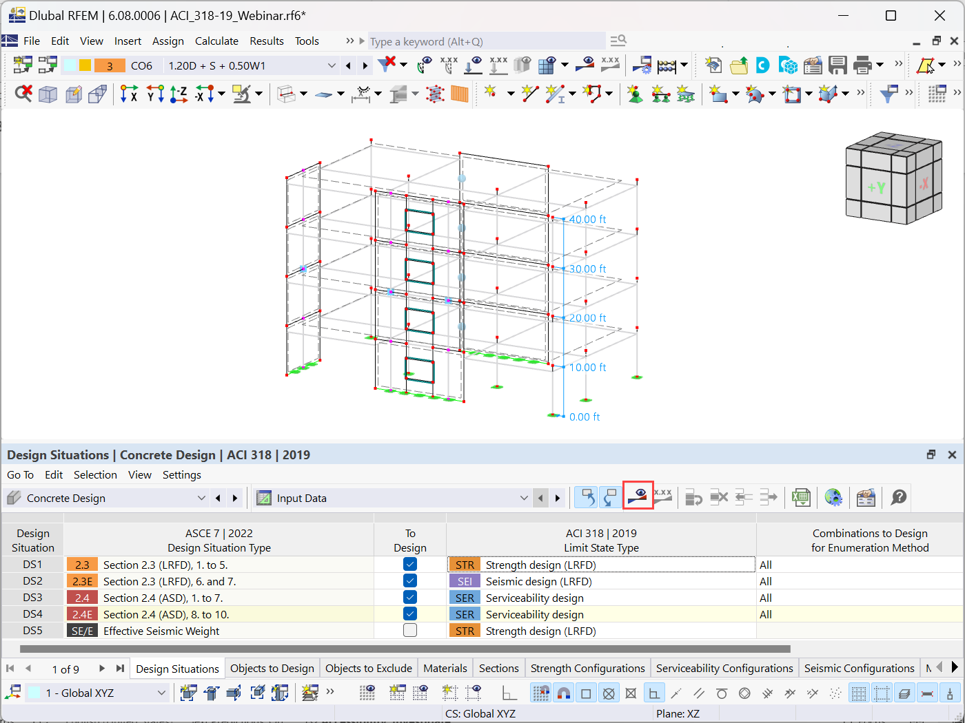 Interface Showcasing Input Data for Concrete Design Using Dlubal Software