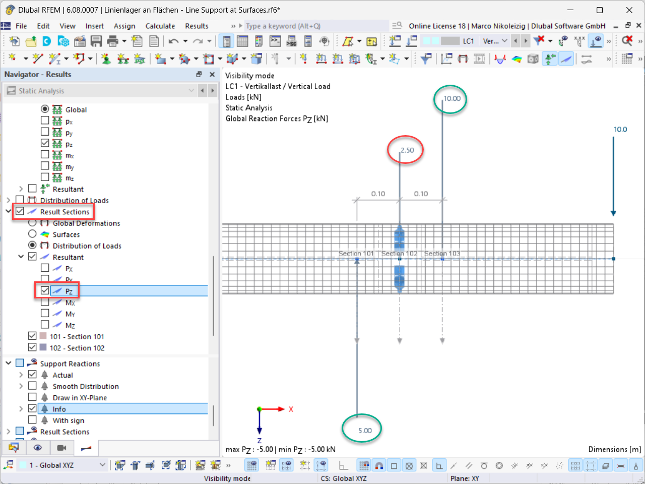 FAQ 005629 | How can I analyze support reactions on line supports of surfaces?
Are the result sections helpful?