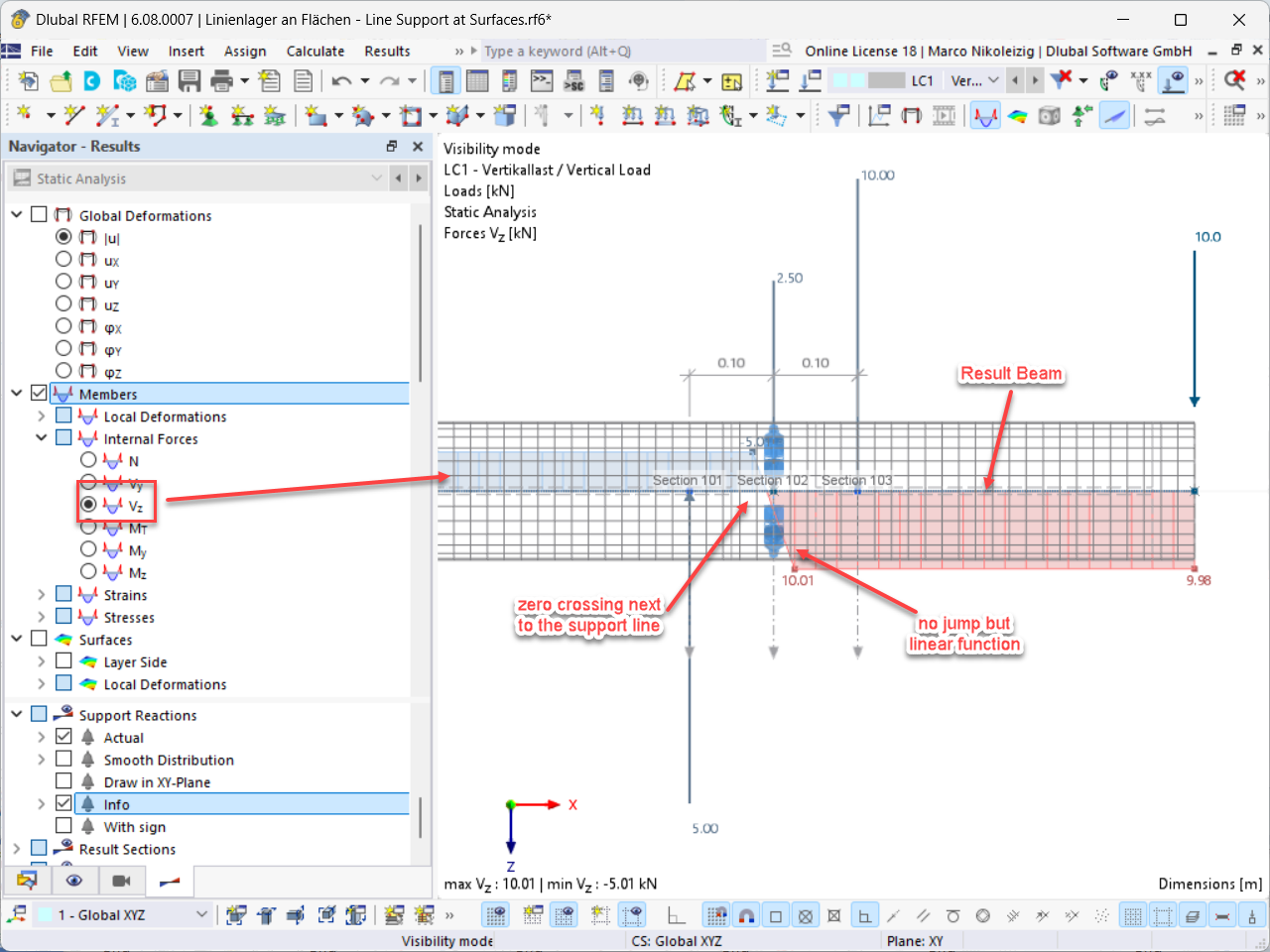 FAQ 005629 | How can I analyze support reactions on line supports of surfaces?
Are the result sections helpful?