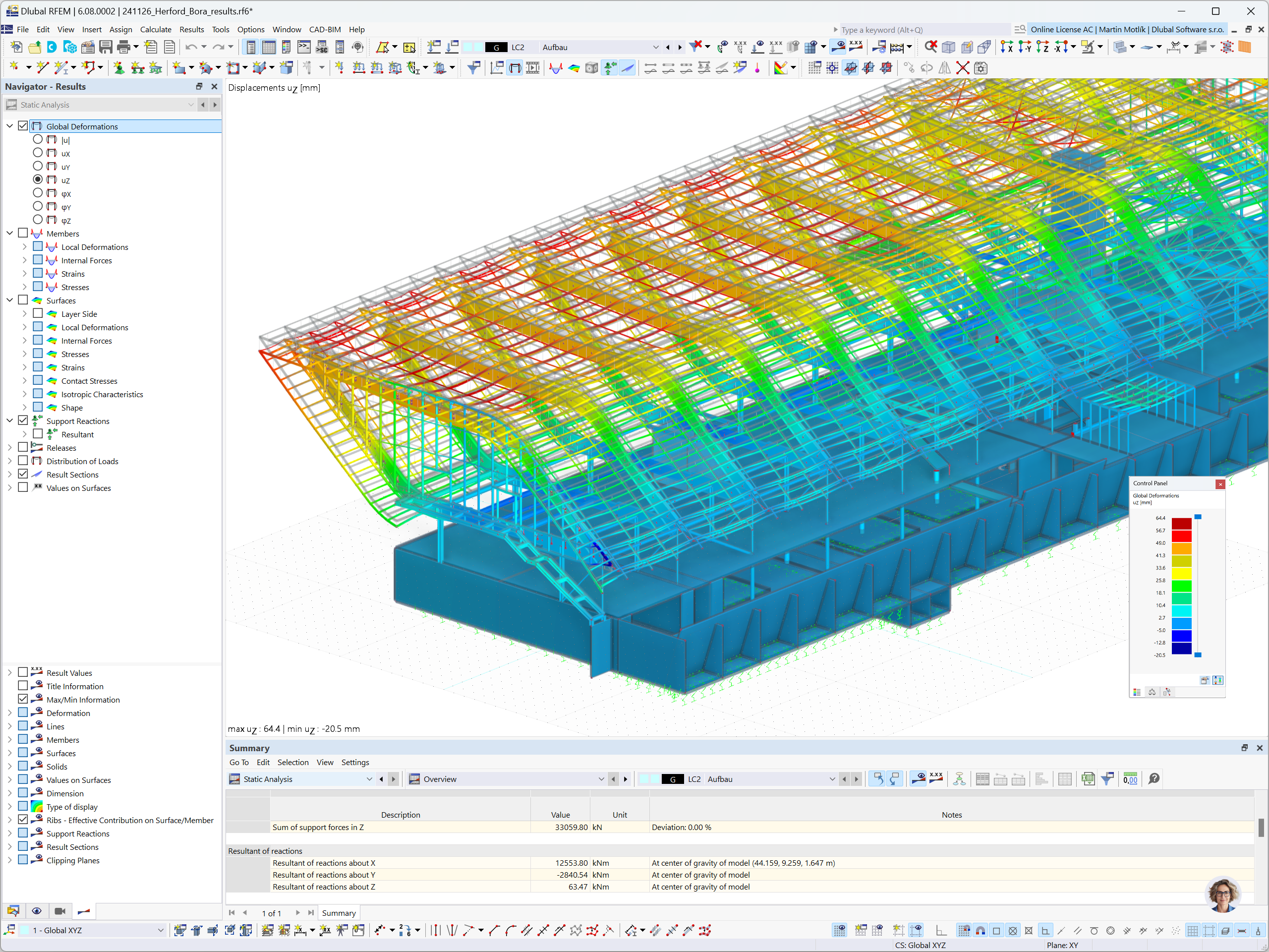 RFEM Model of BORA Flagshipstore, Herford, with Global Deformation in Z-Axis