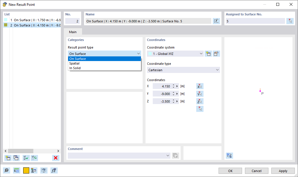 Dialog Box "New Result Point"