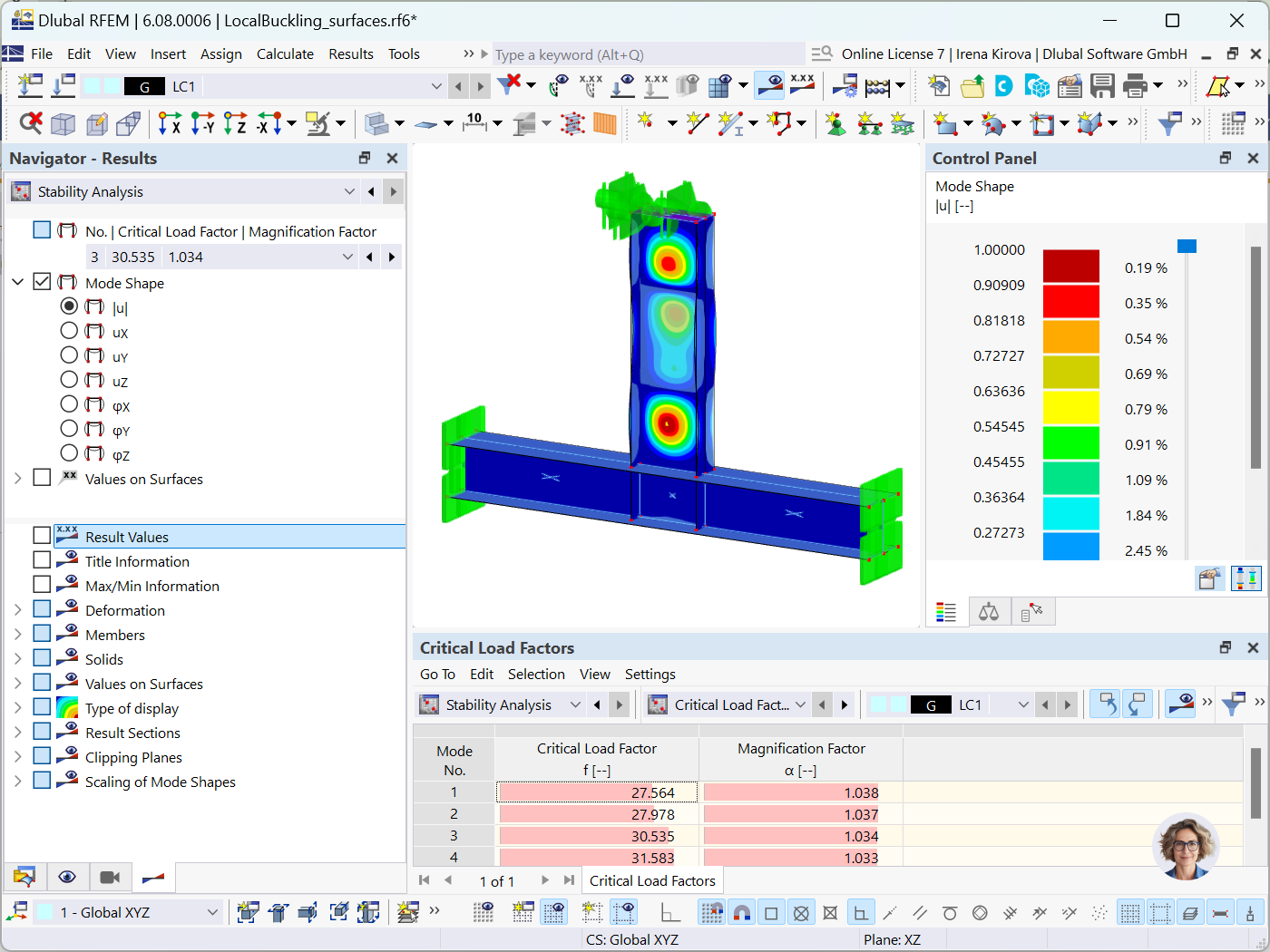 Structural analysis of local buckling using Dlubal RSTAB software.