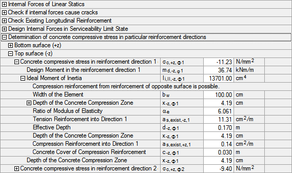 Figure 2.91 Depth of Concrete Compression Zone for Reinforcement Direction 1