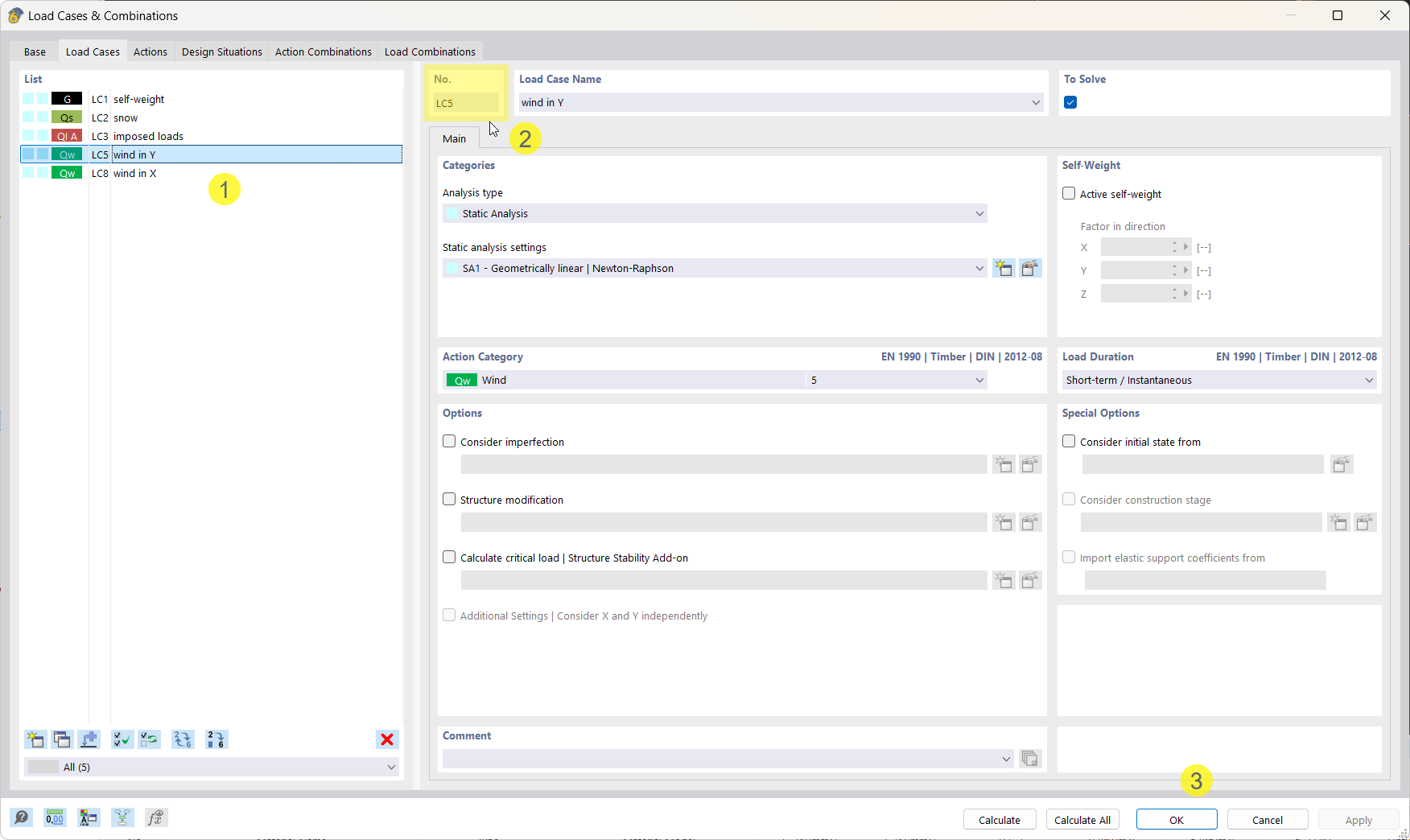 Dialog Box for Editing Numbering of Load Cases in Dlubal RFEM Software