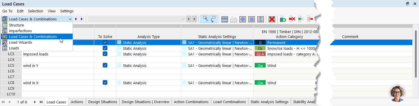 Table for Editing Load Case Numbering in Dlubal RFEM Software