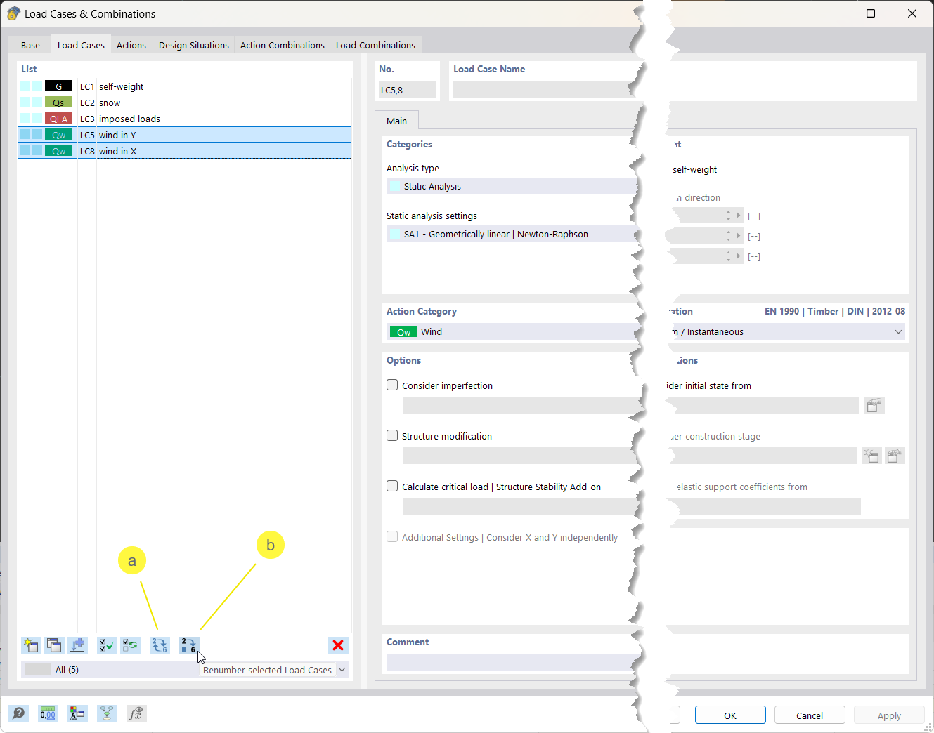 Dialog Box for Fast Numbering of Load Cases in Dlubal RFEM Software