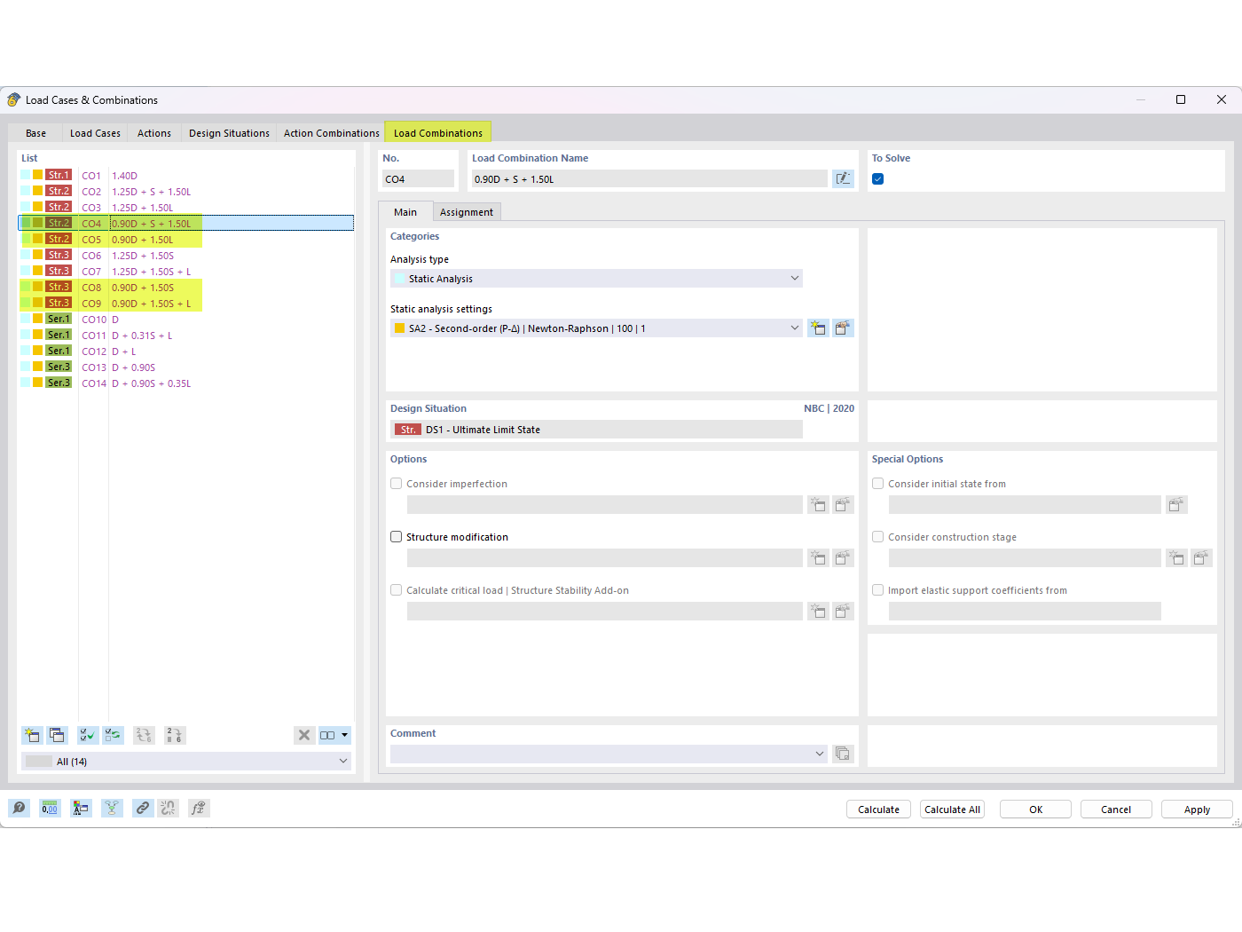 FAQ 005645 | How can I add counteracting dead loads (0.9 D) in NBC load combinations?