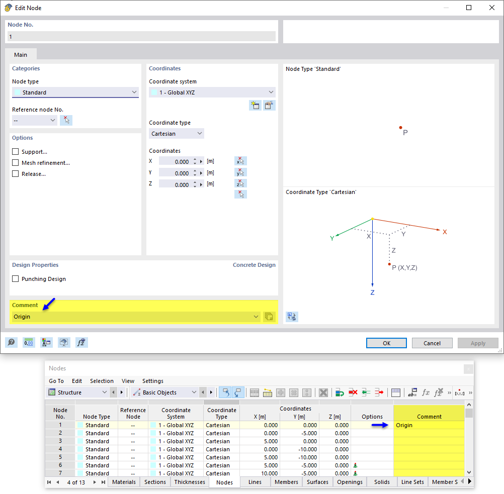 Comment in Dialog and Table