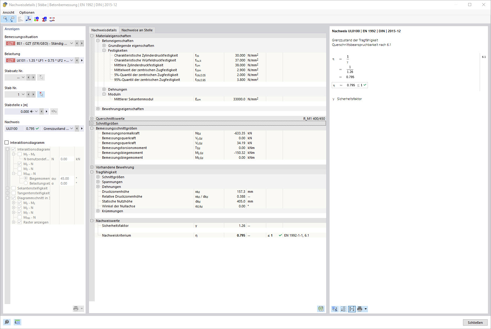 Concrete Design Results – Design Check Details for Cross-Section Resistance