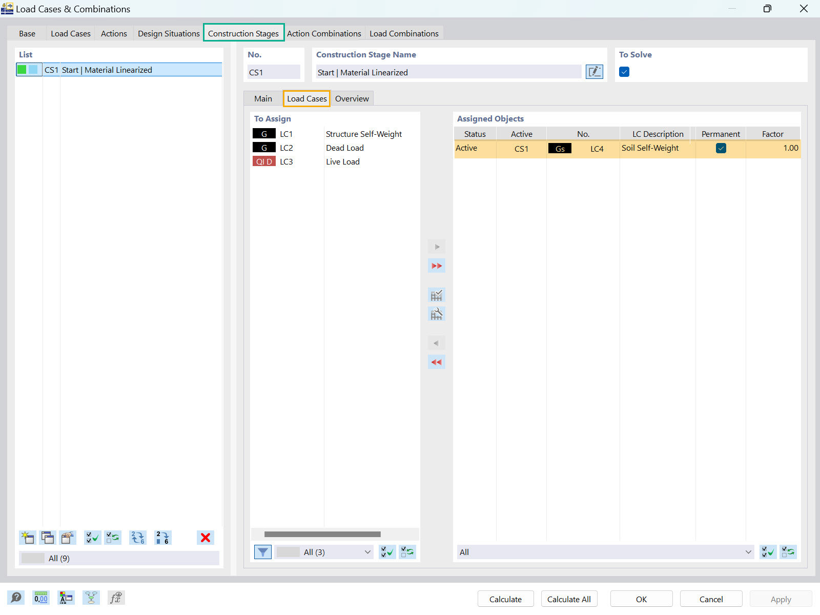 RFEM 6 load cases for construction stage analysis