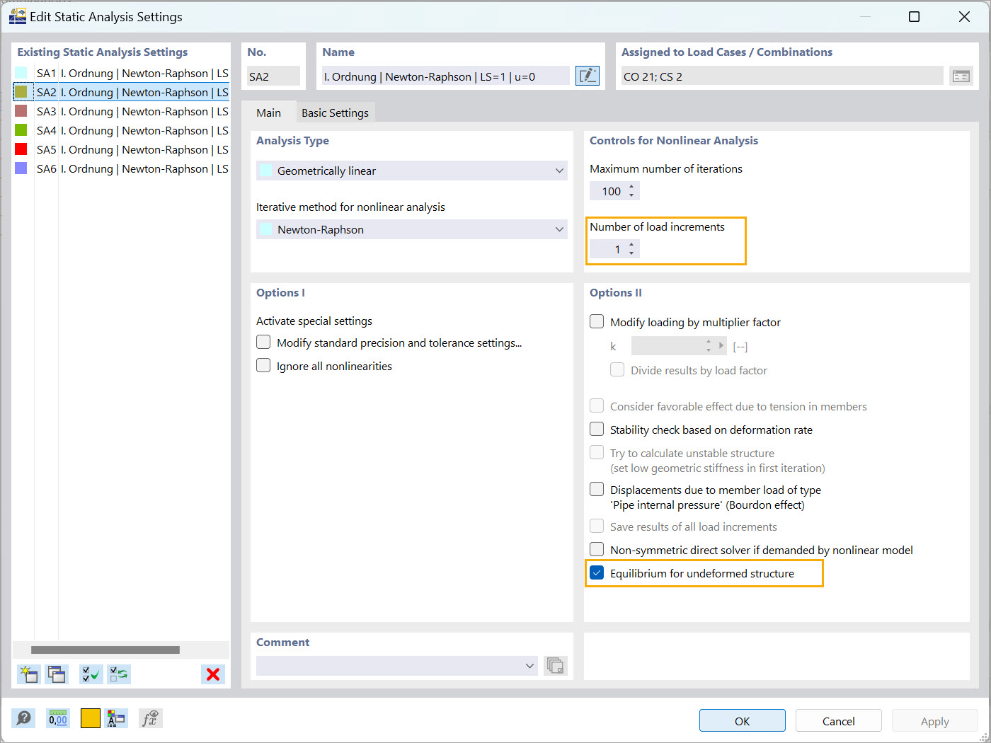 RFEM 6 interface for construction stage static analysis settings