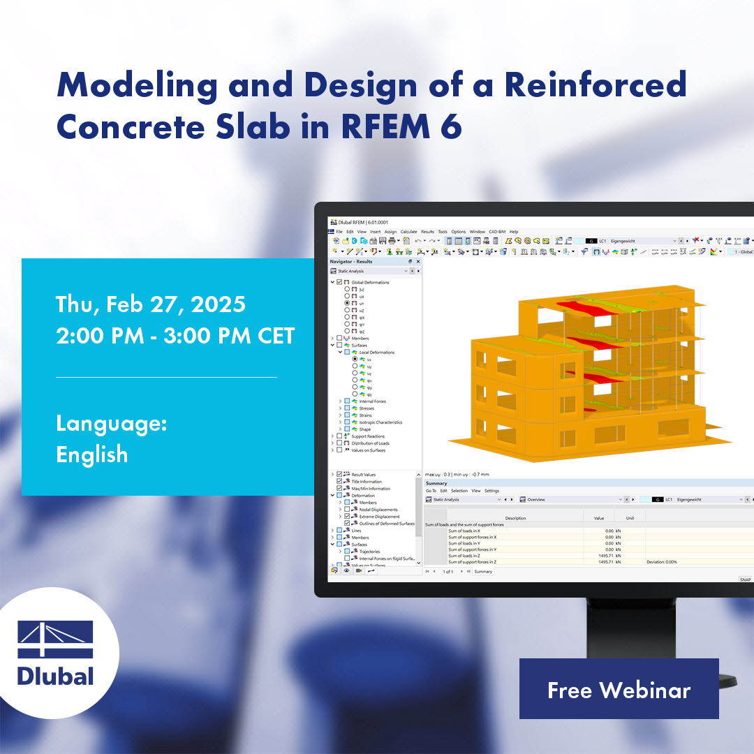 RFEM 6 model of a reinforced concrete slab during a webinar