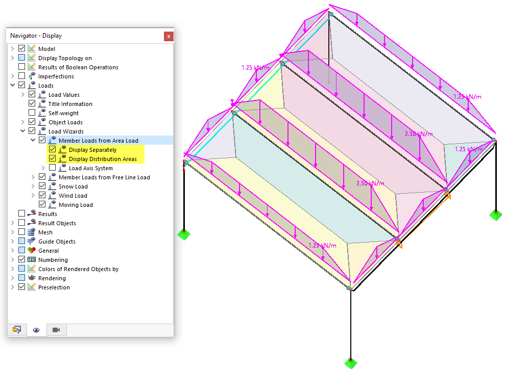 Separate Display of Generated Member Loads and Distribution Surfaces