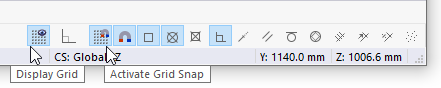 Buttons for grid | Grid snap in the CAD toolbar