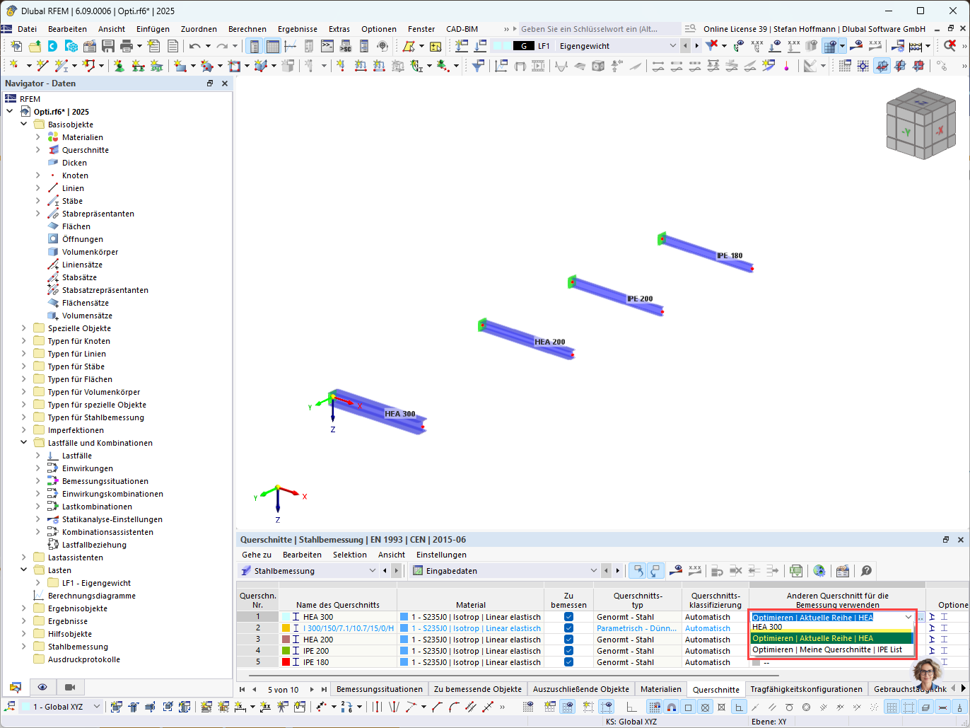 Optimizing a steel cross-section | FAQ 005130 | Design and optimization of cross-sections