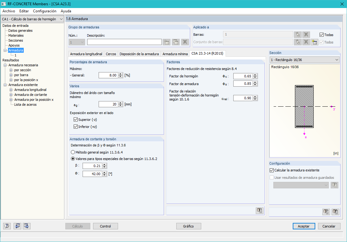 Maske 1.6 Bewehrung - Register CSA A23.3