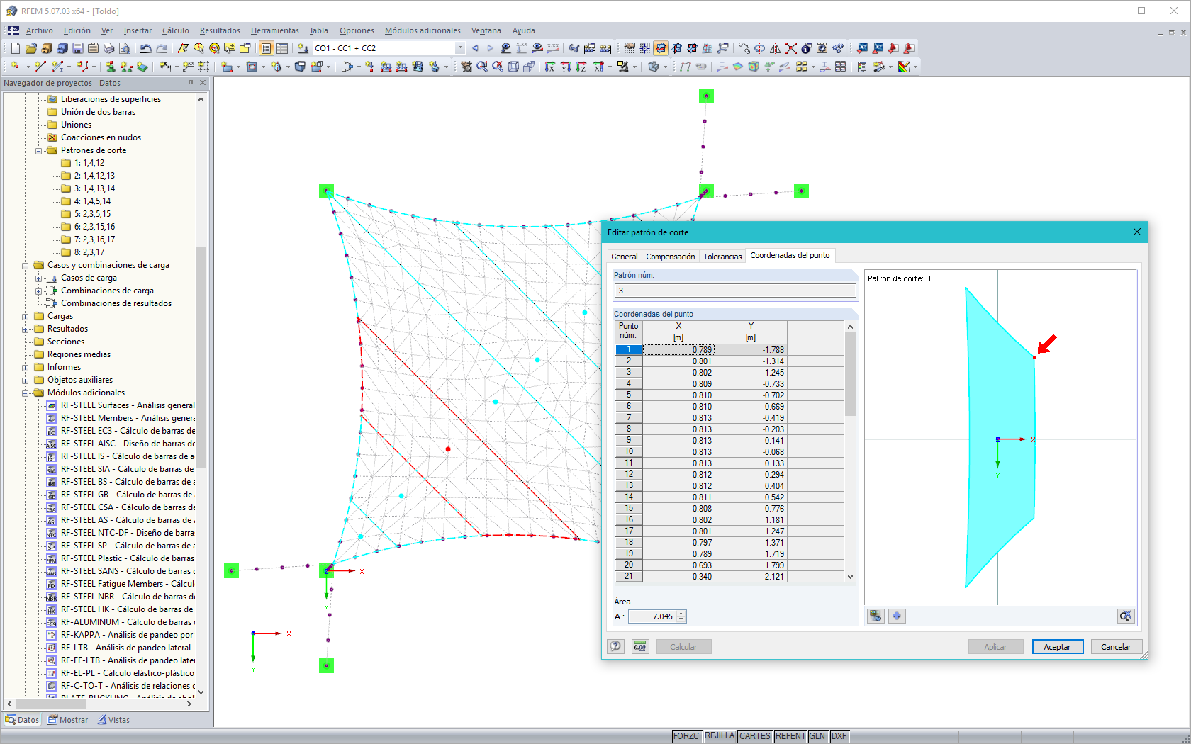 Darstellung der Schnittmuster im RFEM-Modell