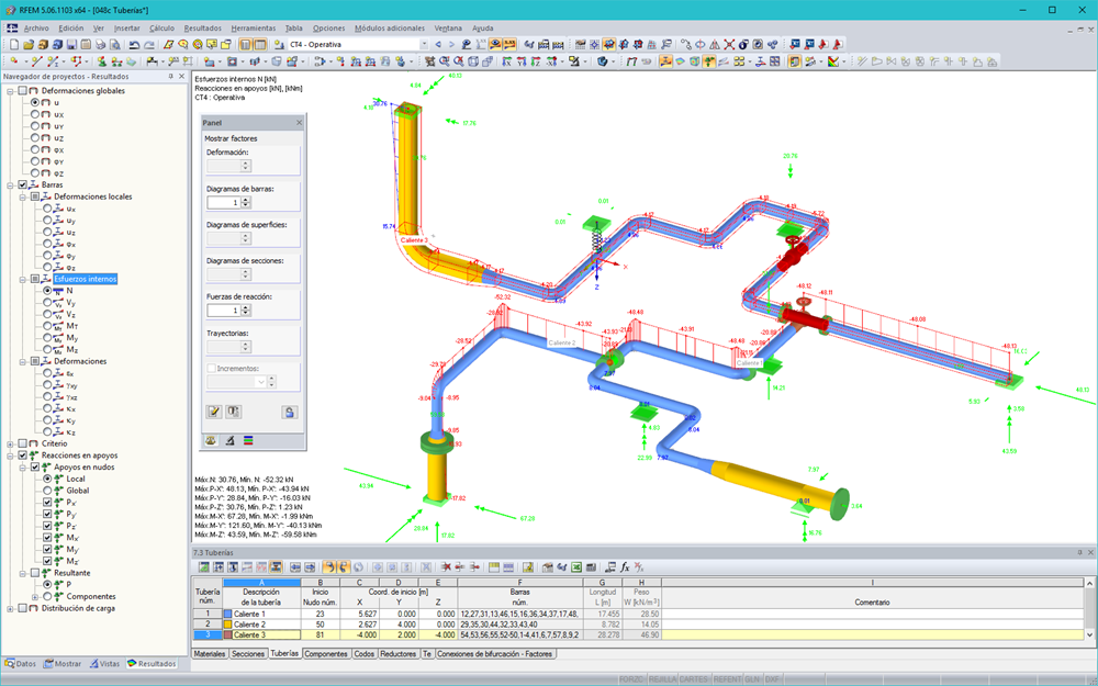 Esfuerzos internos de cálculo de tuberías en RFEM