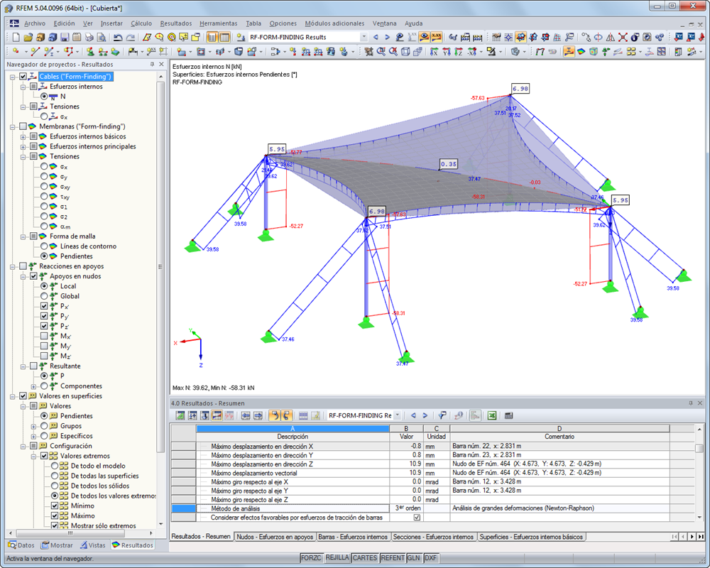 Seilzugkräfte nach Formfindung in RFEM