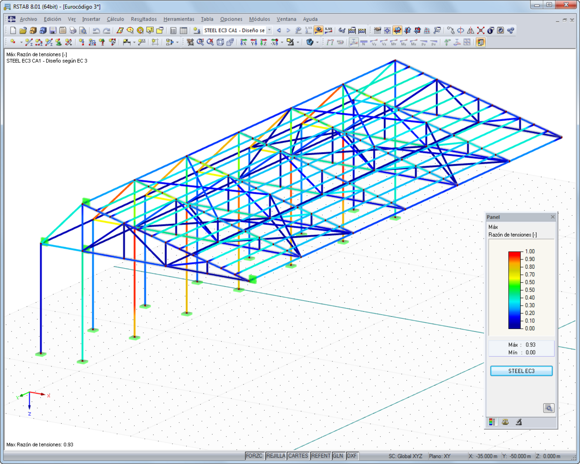 Visualización gráfica de los resultados de STEEL EC3 en RSTAB