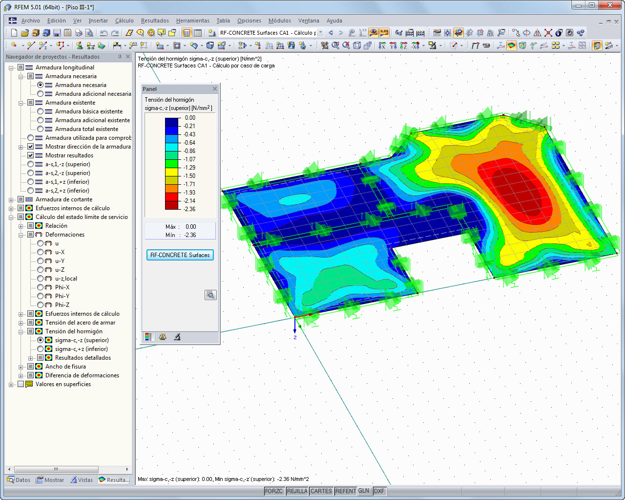 Grafische Darstellung der Betonspannungen in RFEM