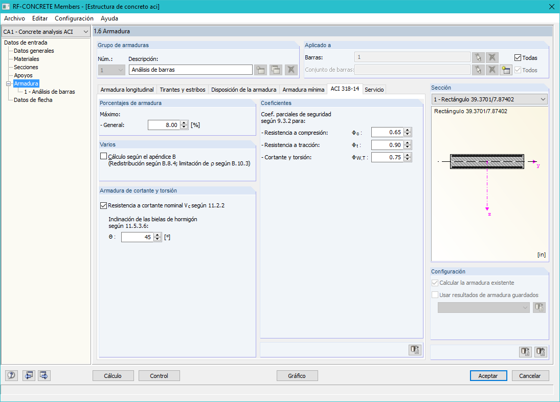 Maske 1.6 Bewehrung - Register ACI 318-14