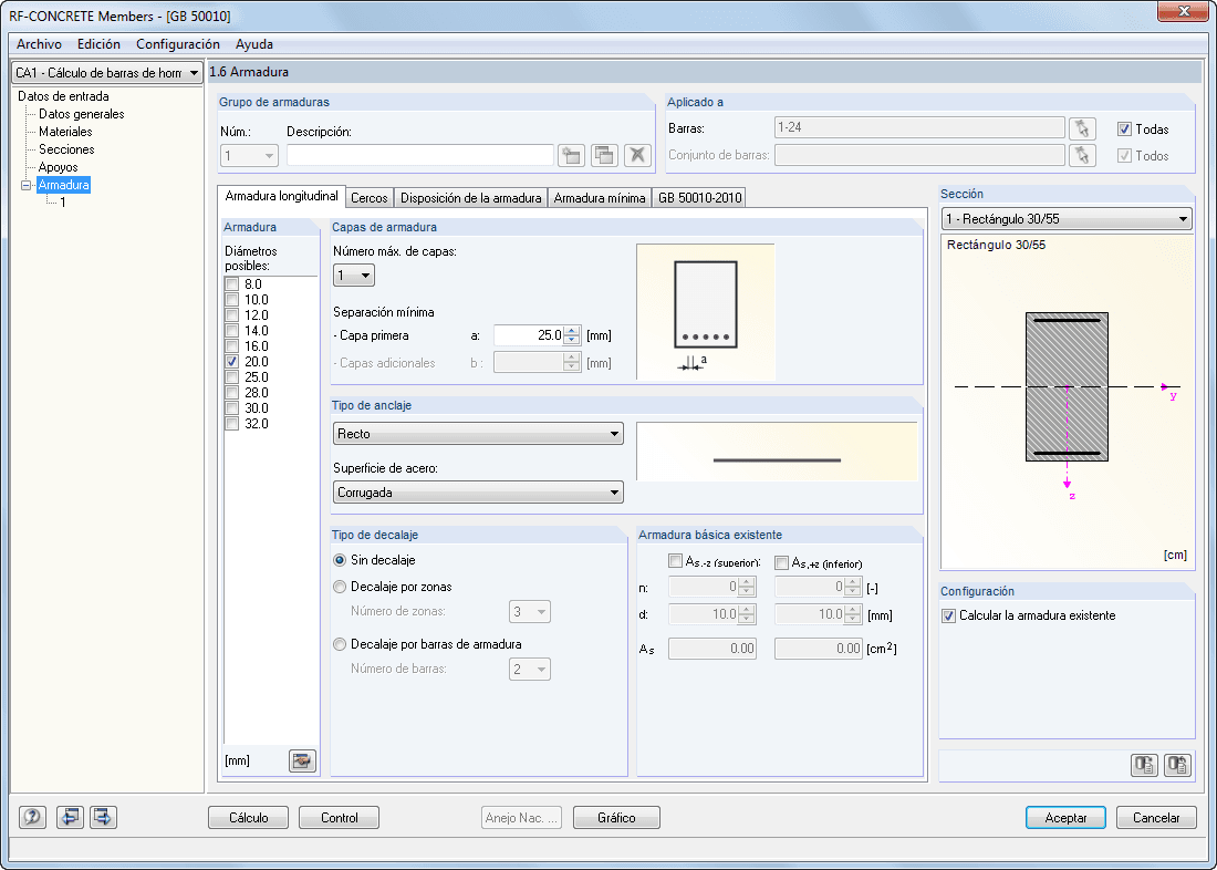 Maske 1.6 Bewehrung - Register Längsbewehrung