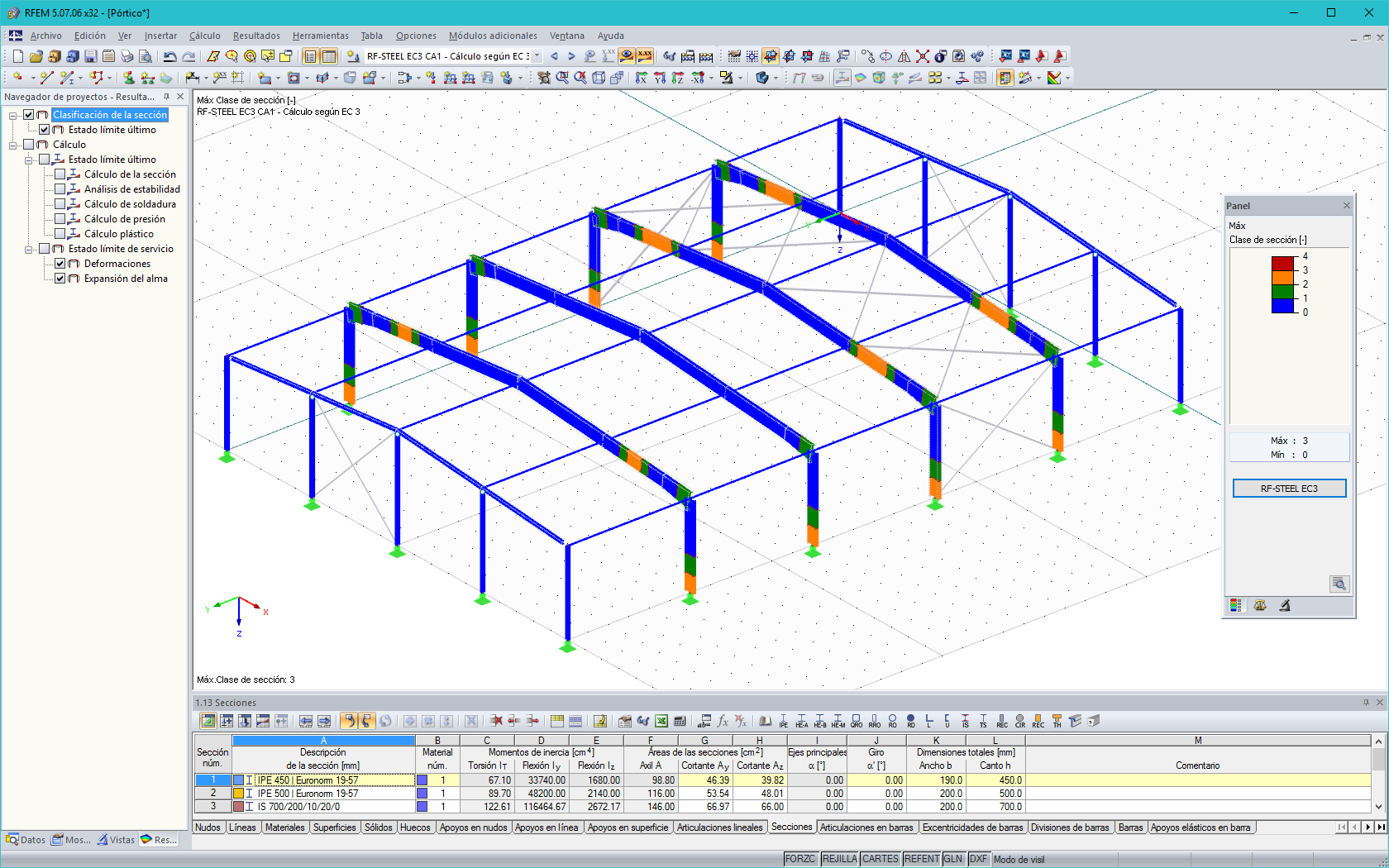 Muestra gráfica de las clases de sección en RFEM