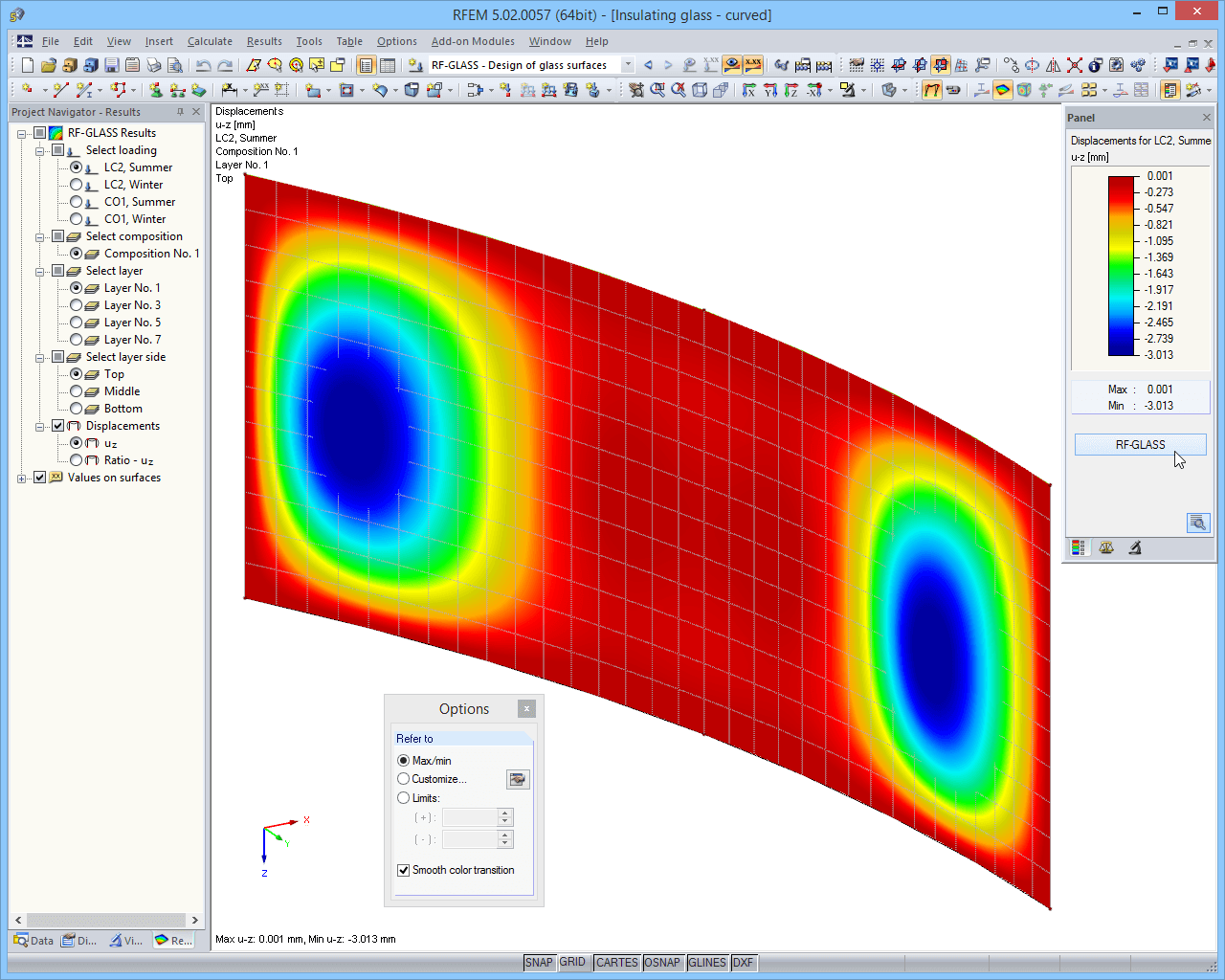 Resultados en el gráfico de RFEM - Desplazamientos