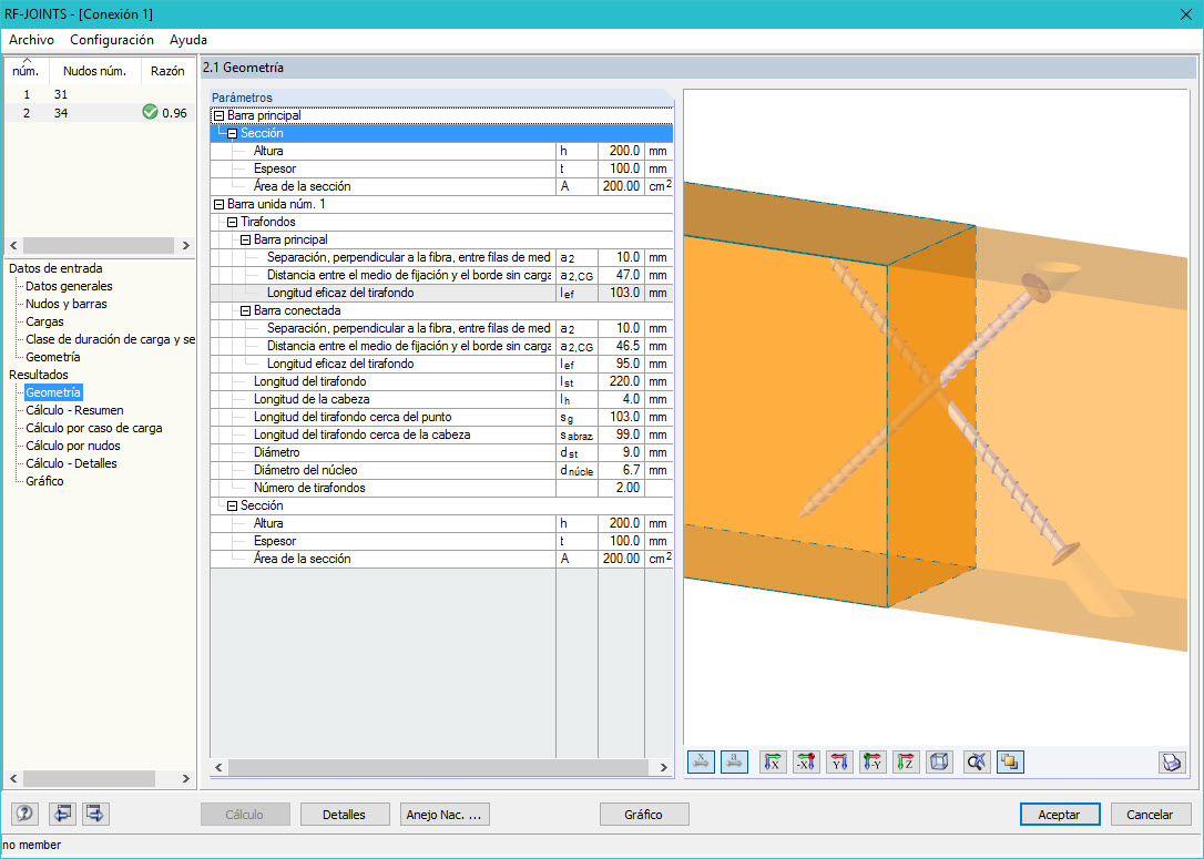 Maske 2.1 Geometrie (Ergebnisse)