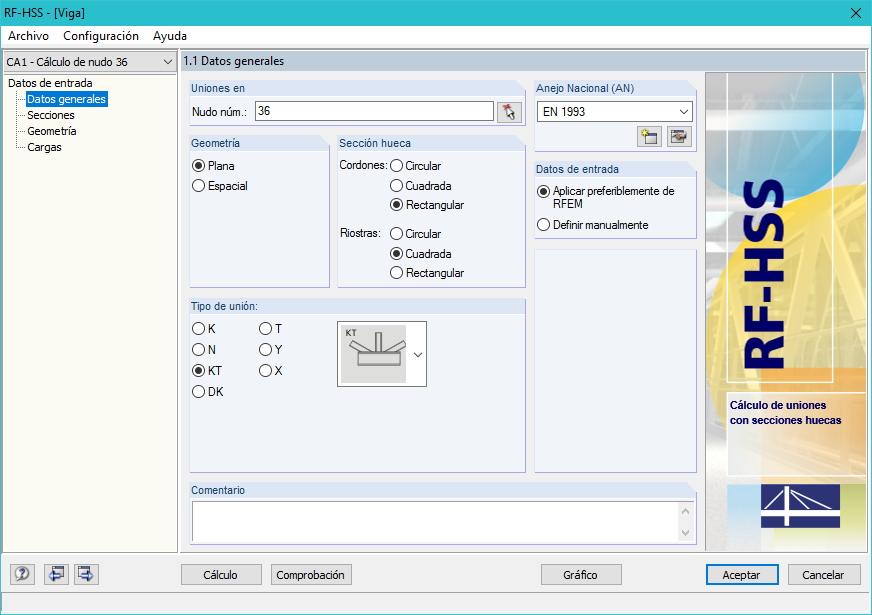 Basisangaben zum Nachweis eines ebenen Fachwerkknotens mit Übernahme der Daten aus RFEM