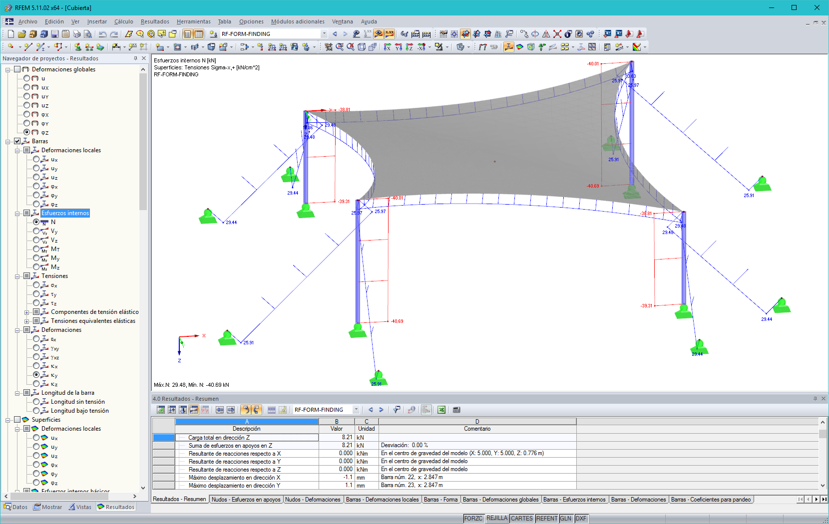 Seilzugkräfte nach Formfindung in RFEM