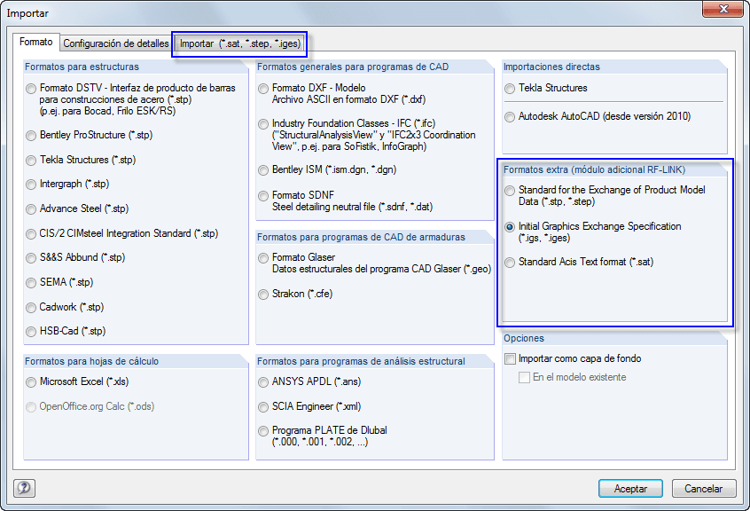 Import von SAT-, IGS- und STP-Dateien