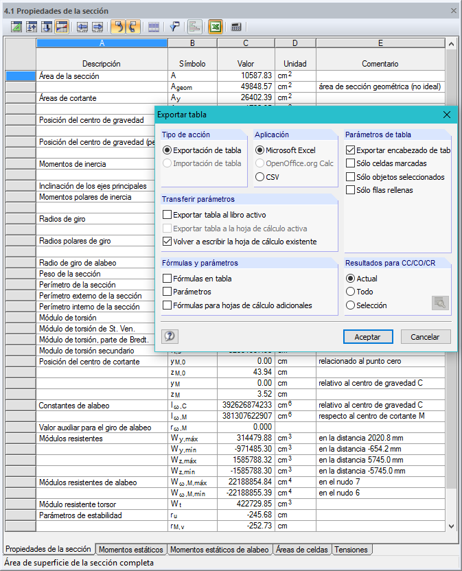 Export der Daten zu MS-Excel