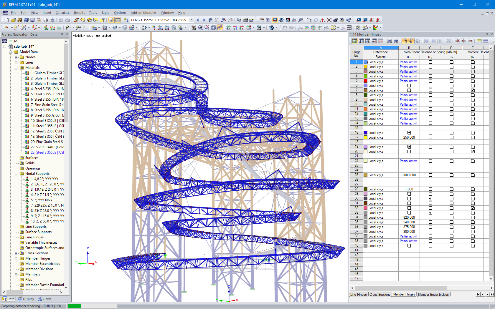 Estructura de celosía de acero de la pasarela en RFEM