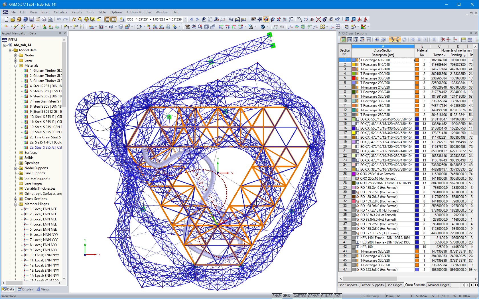 Modelo RFEM del Sky Walk - vista superior