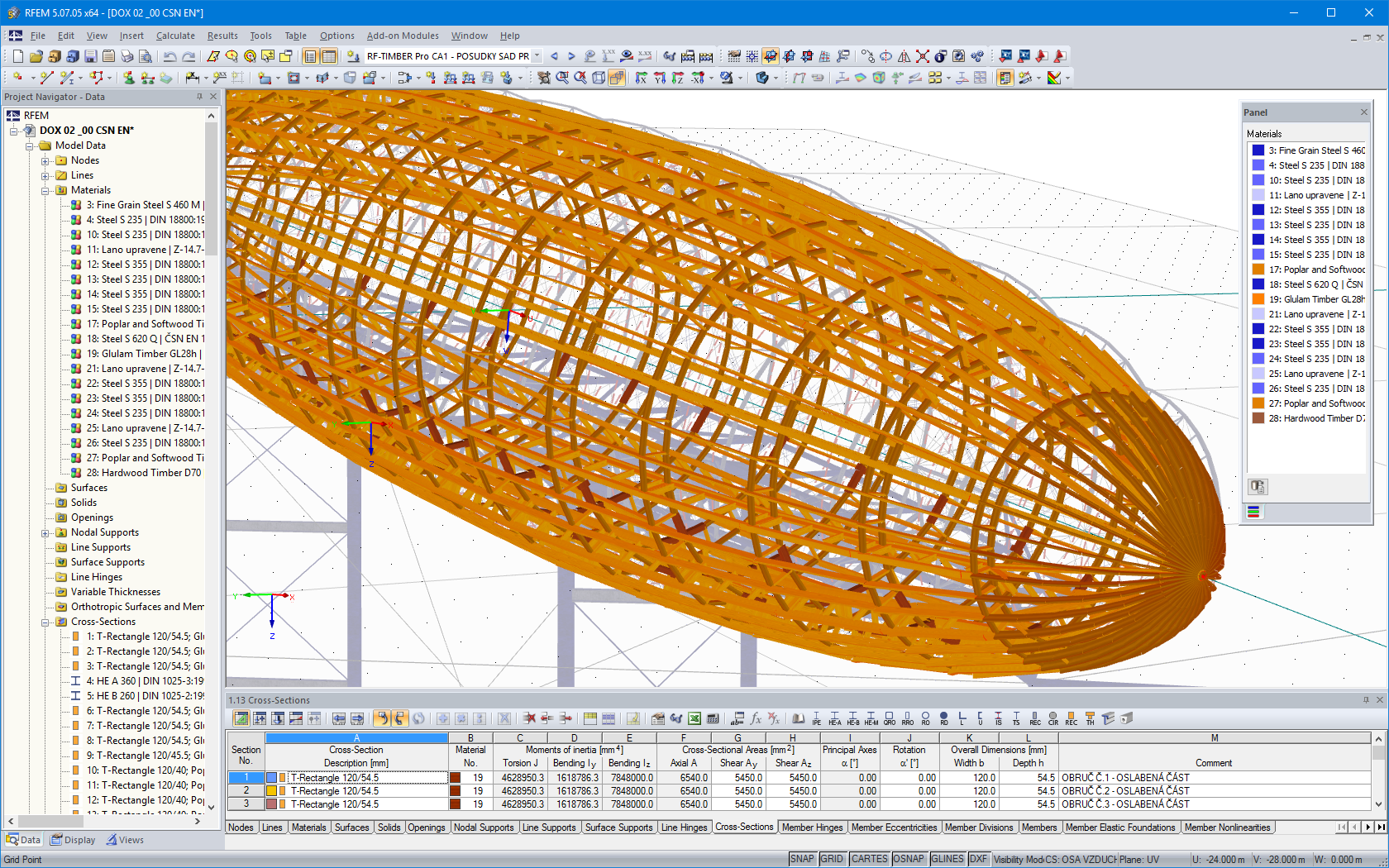 Visualización de la estructura de madera pura en RFEM