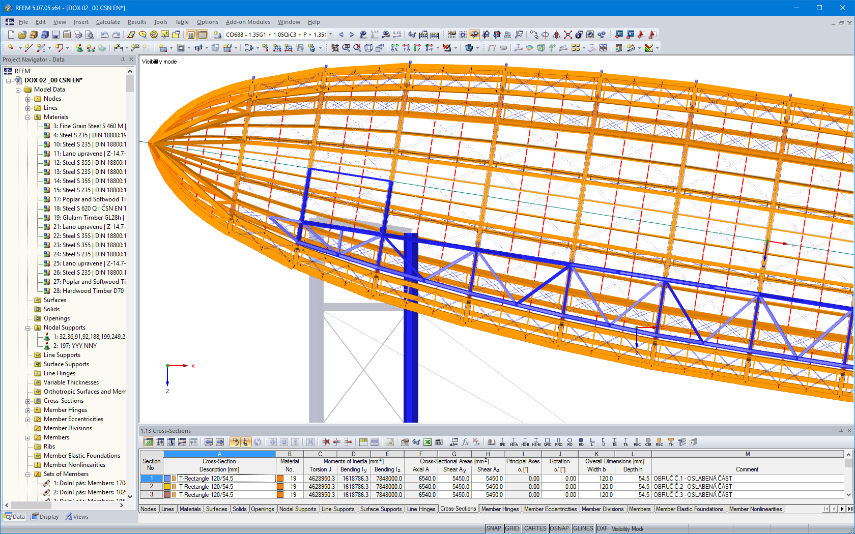 Vista longitudinal de la estructura de Zeppelin en RFEM