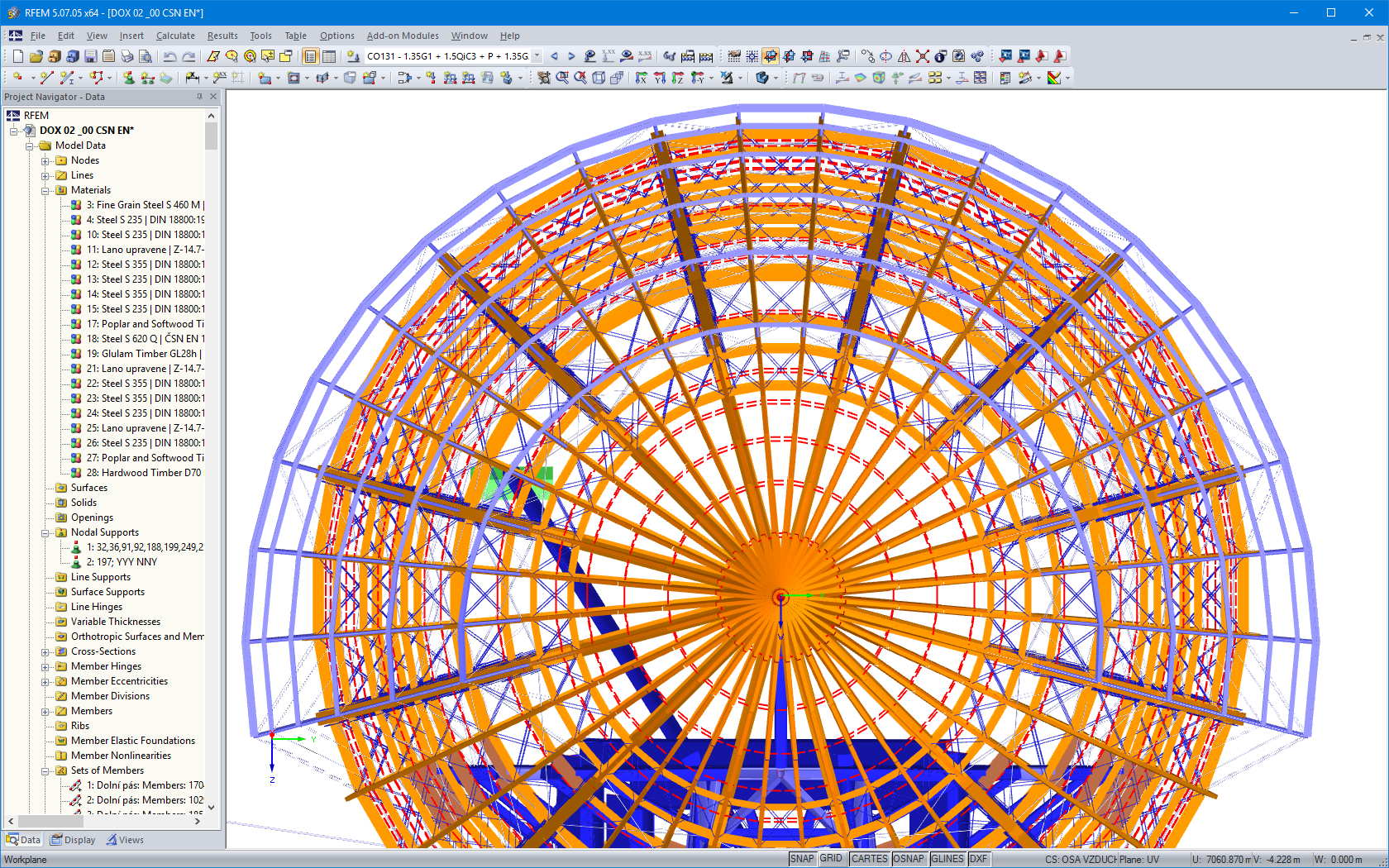 Vista frontal de la estructura de Zeppelin en RFEM