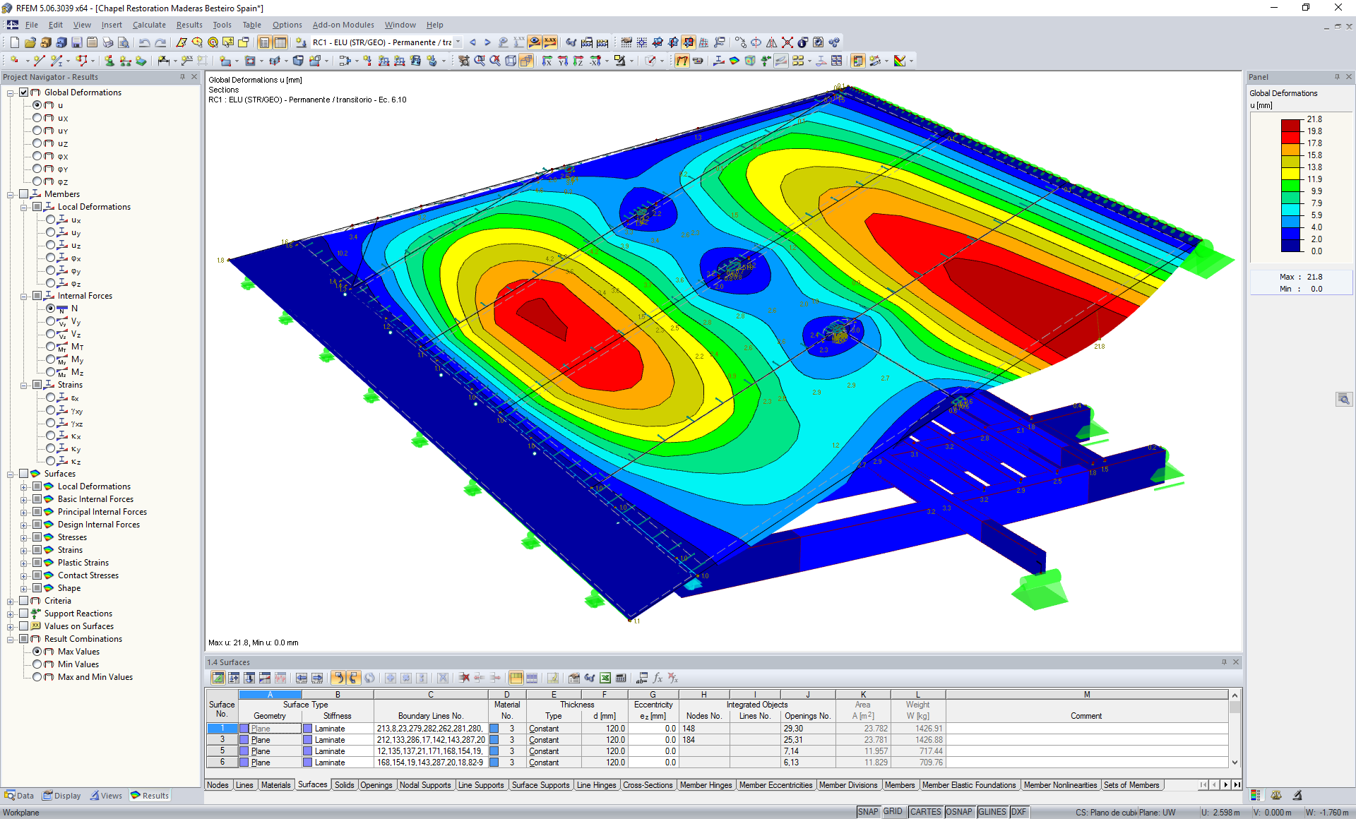 Visualización de deformaciones en RFEM (© Maderas Besteiro SL)