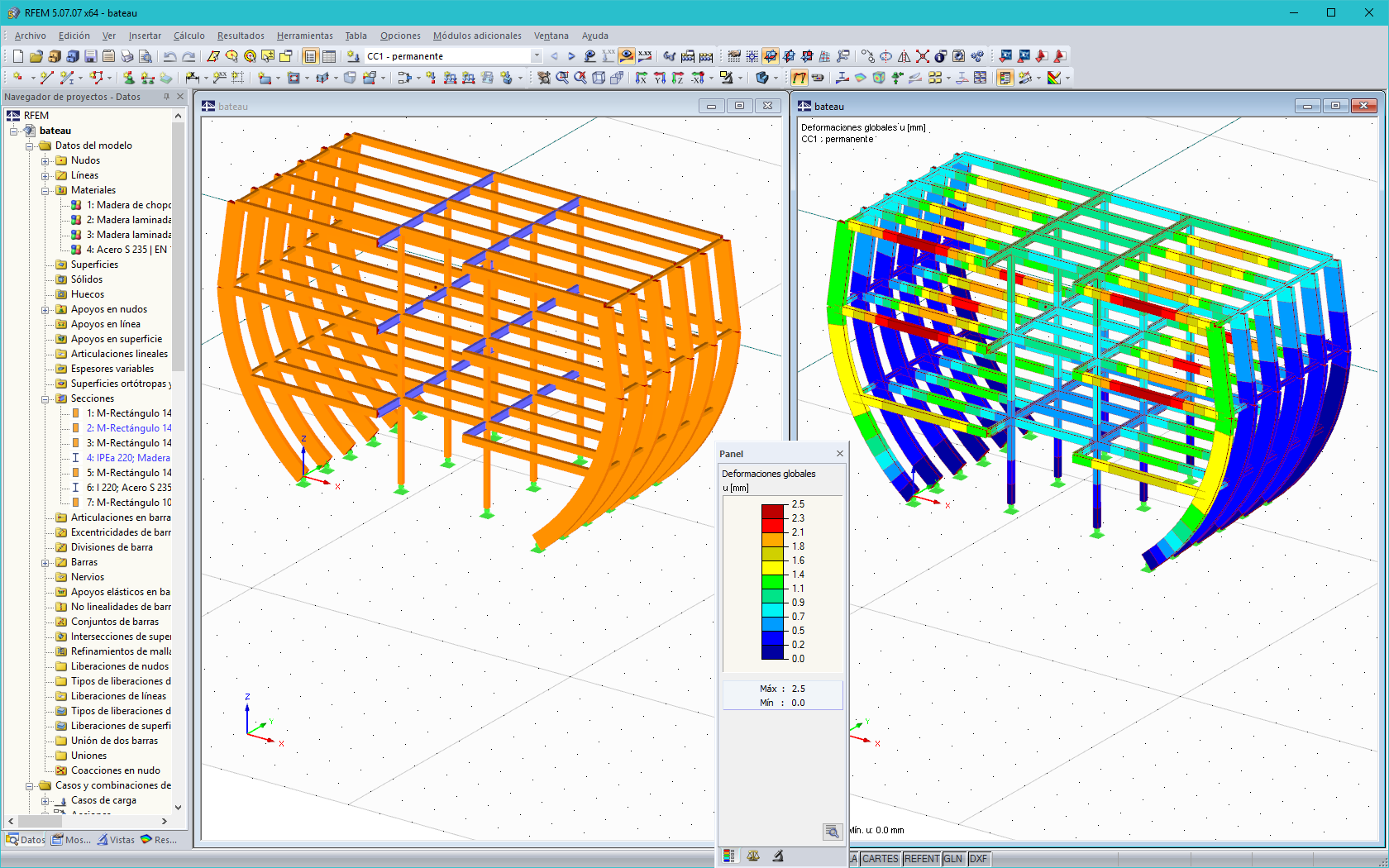 Escenario de modelado de fragata en RFEM (© MayA)